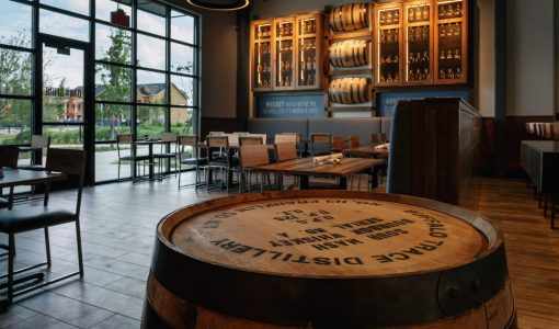 Whiskey Barrel Wall Feature at Oak & Stone
